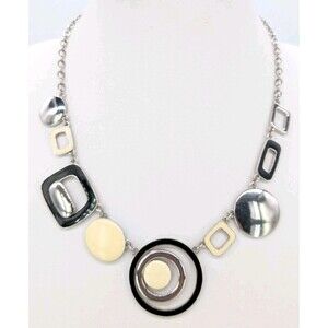 Lia Sophia My Moon Necklace Trish Black White Silver Tone Circle Link 18-21”